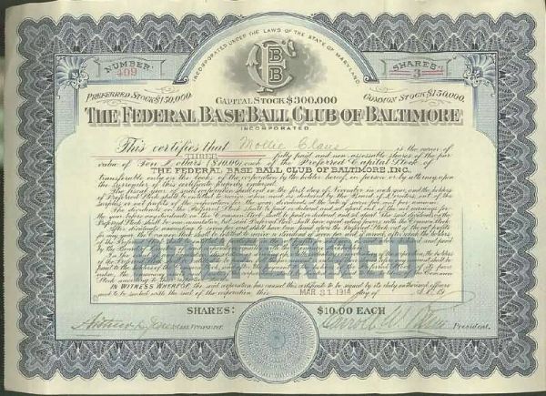 1914 Baltimore Terrapins Federal League Stock Certificate.jpg